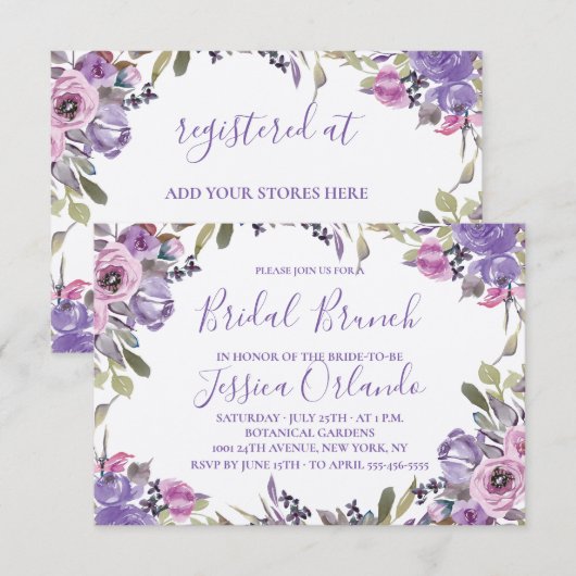 Lavender Floral Elegant Script Bridal Brunch Kaart (Voorkant / Achterkant)