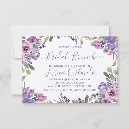 Lavender Floral Elegant Script Bridal Brunch Kaart (Voorkant)