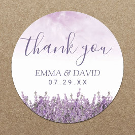 Lavender Floral Elegant Wedding Bedankt Ronde Sticker