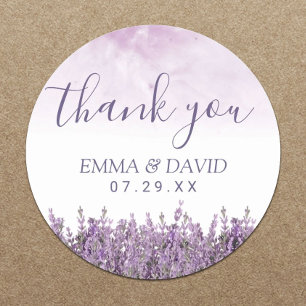 Lavender Floral Elegant Wedding Bedankt Ronde Sticker