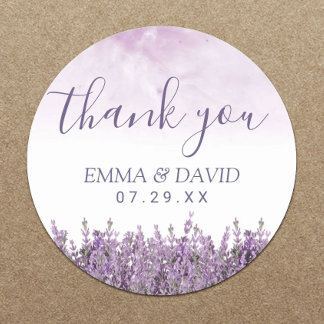 Lavender Floral Elegant Wedding Bedankt Ronde Sticker