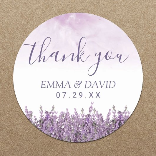 Lavender Floral Elegant Wedding Bedankt Ronde Sticker