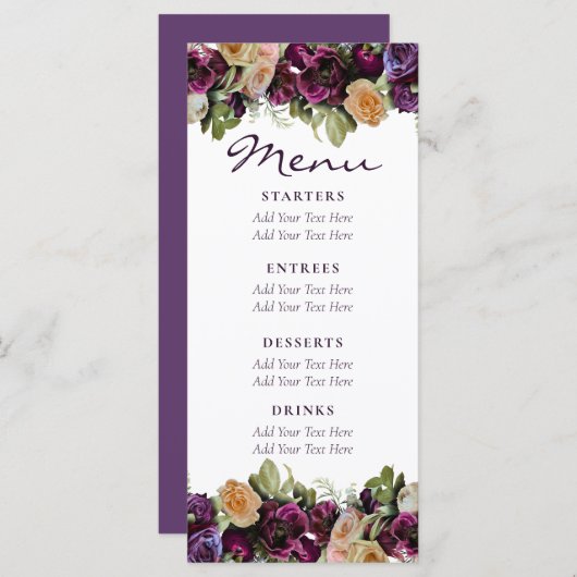 Lavender Floral Elegant Wedding Menu (Voorkant / Achterkant)
