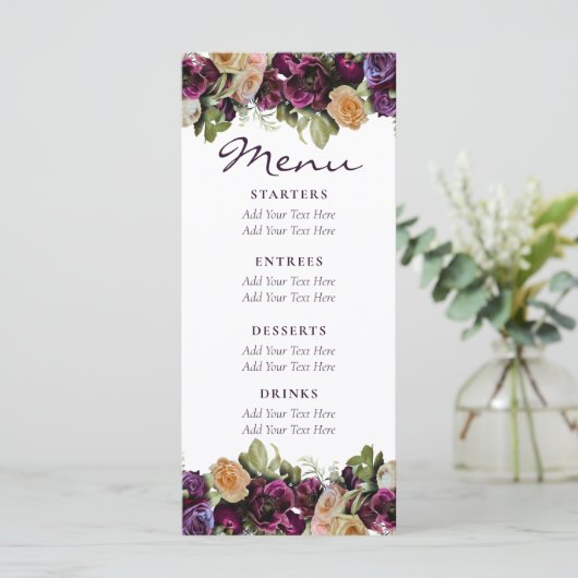 Lavender  Floral Elegant Wedding Menu (Staand voorkant)