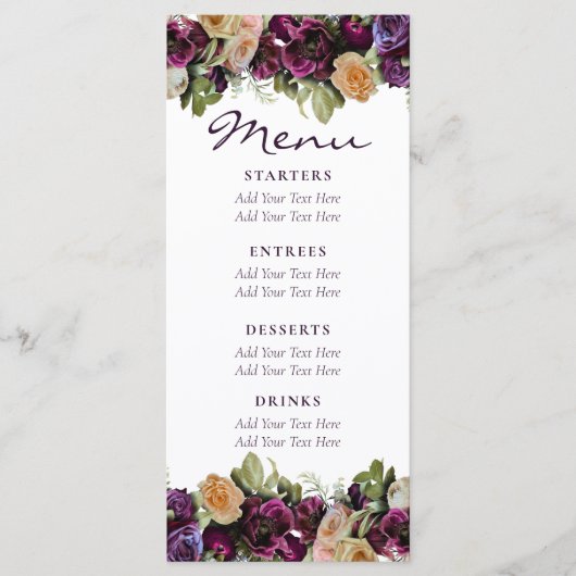 Lavender  Floral Elegant Wedding Menu (Voorkant)