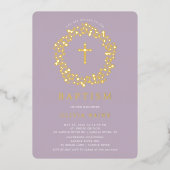 Lavender Floral First Baptism Folie Invitation Folie Uitnodiging (Voorkant)