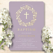 Lavender Floral First Baptism Folie Invitation Folie Uitnodiging