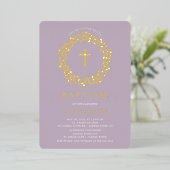 Lavender Floral First Baptism Folie Invitation Uitnodiging (Staand Voorkant)