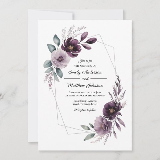 Lavender Floral Frame Wedding Invitation Kaart (Voorkant)