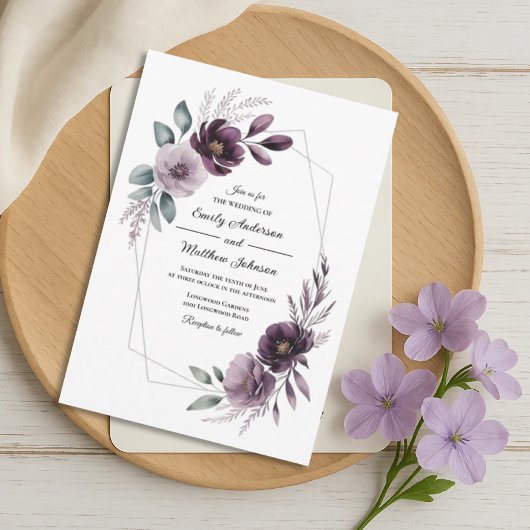 Lavender Floral Frame Wedding Invitation Kaart
