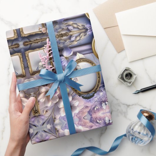 Lavender Floral Frames with Antique Gold Accents Cadeaupapier (Geschenken)