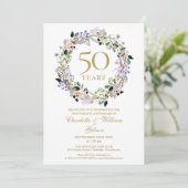 Lavender Floral Garland 50th Wedding Jubileum Kaart (Staand voorkant)