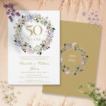 Lavender Floral Garland 50th Wedding Jubileum Kaart<br><div class="desc">Deze botanische uitnodiging ter gelegenheid van de 50ste bruiloft van de waterverf met een delicate bloemenlavender-tuin kan gepersonaliseerd worden met je speciale verjaardagsinformatie. Op de achterzijde staat een matchende bloemtuin die je jubileumdata in elegante tekst op een gouden achtergrond definieert. Ontworpen door: Thisnotme©</div>