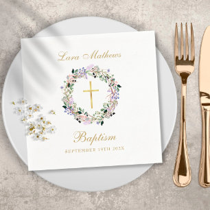 Lavender Floral Garland Gold Baptism Christening Servet