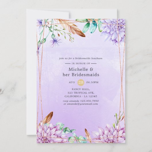 Lavender Floral Geometric Bridesmaids Luncheon Kaart (Voorkant)
