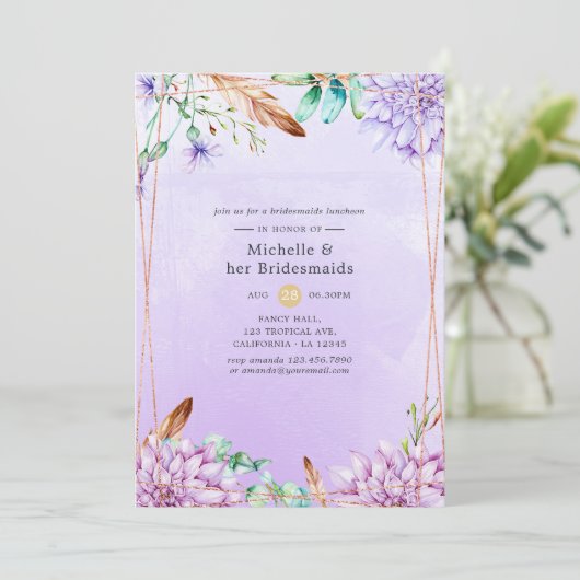 Lavender Floral Geometric Bridesmaids Luncheon Kaart (Staand voorkant)