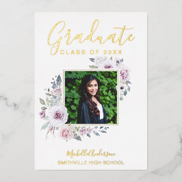 Lavender Floral Gold Foil Foto Afstuderen Folie Uitnodiging