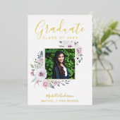 Lavender Floral Gold Foil Foto Afstuderen Folie Uitnodiging (Staand Voorkant)