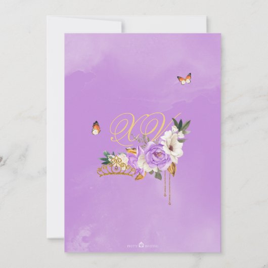 Lavender Floral Gold Tiara Butterfly Quinceanera Kaart (Achterkant)