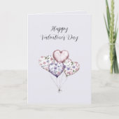 Lavender Floral Heart Balloons Valentine's Day Kaart (Voorkant)