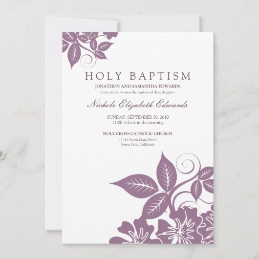 Lavender Floral Heilige Baptisme Uitnodiging (Voorkant)