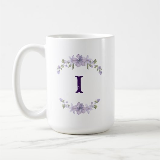 Lavender Floral Initial Personalized Monogram Koffiemok (Links)