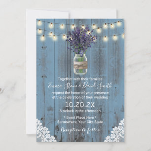 Lavender Floral Jar Dusty Blue Laced Barn Wedding Kaart