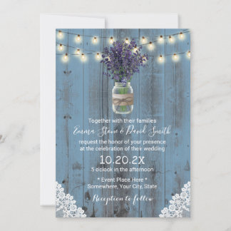 Lavender Floral Jar Dusty Blue Laced Barn Wedding Kaart