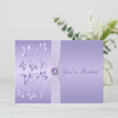 Lavender Floral Jeweled Wedding Invitation Kaart (Staand voorkant)