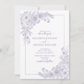  lavender Floral Line Art Foto Weddenschap Kaart (Voorkant)