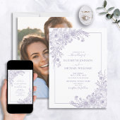  lavender Floral Line Art Foto Weddenschap Kaart