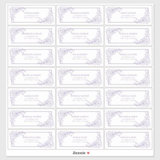  Lavender Floral Line Art gastadres Sticker (Vel)