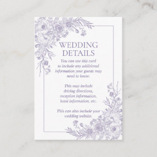  lavender Floral Line Art Wedding Details Informatiekaartje