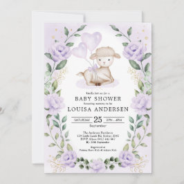 Lavender Floral Little Lamb Baby Sheep Shower Kaart