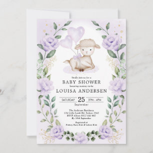 Lavender Floral Little Lamb Baby Sheep Shower Kaart