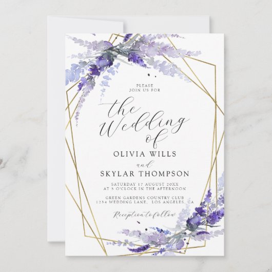 Lavender Floral Mauve Paarse Lila bruiloft Kaart (Voorkant)