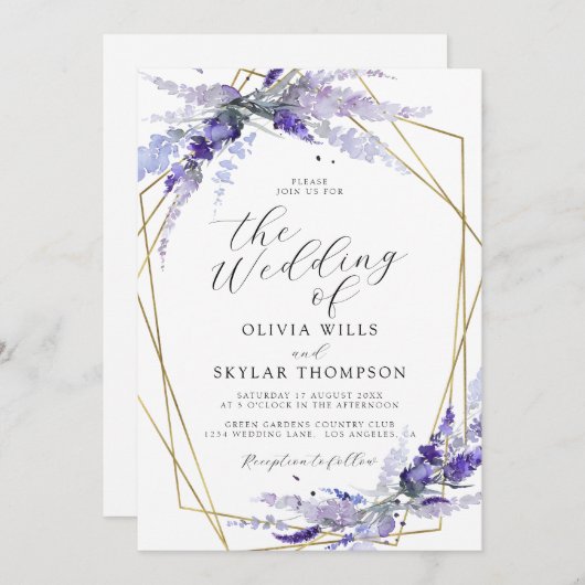 Lavender Floral Mauve Paarse Lila bruiloft Kaart (Voorkant / Achterkant)