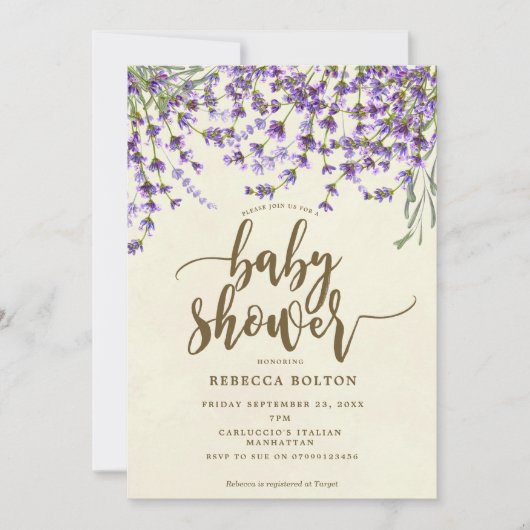 lavender floral modern baby shower - uitnodiging (Voorkant)