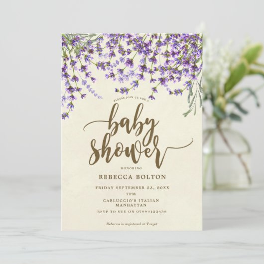 lavender floral modern baby shower - uitnodiging (Staand voorkant)