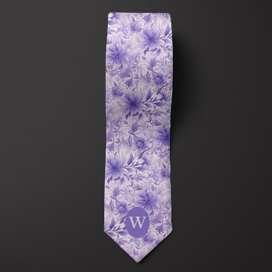 Lavender Floral Monogram Stropdas