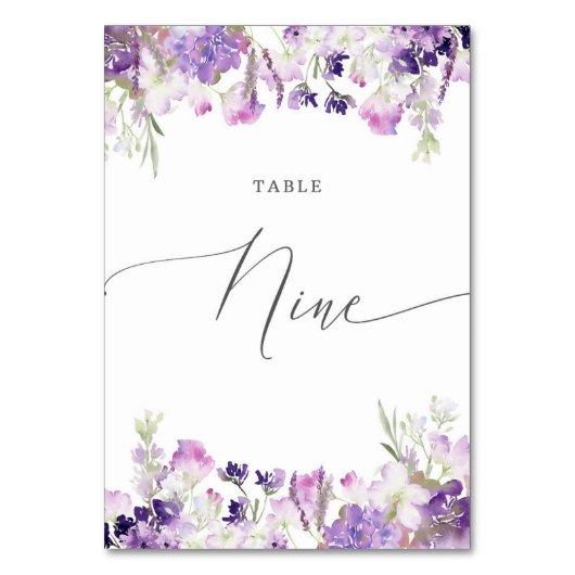 Lavender floral Nine Table Number Kaart (Achterkant)