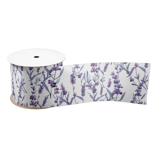 Lavender Floral on White Satijnen Lint (Spoel)