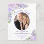 Lavender Floral Oval Photo Weddenschap Save the Da Aankondigingskaart (Voorkant)