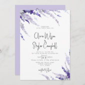 Lavender Floral Paars QR code all in one Wedding Kaart (Voorkant / Achterkant)