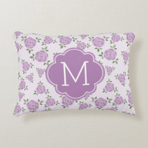 Lavender Floral Pattern Monogrammed Decoratief Kussen