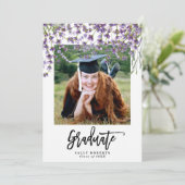 lavender floral photograduation party uitnodiging (Staand voorkant)