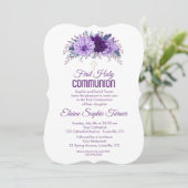 Lavender Floral Plum Paars Eerste Heilige Communie Kaart (Staand voorkant)