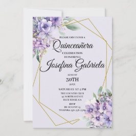 Lavender floral Quinceañera Invitation Kaart