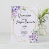 Lavender floral Quinceañera Invitation Kaart (Staand voorkant)