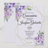 Lavender floral Quinceañera Invitation Kaart (Voorkant / Achterkant)